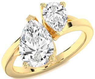 Diamond Gold Pear Two Stone Ring
