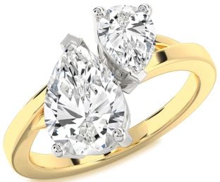Diamond Platinum & Yellow Gold Pear Two Stone Ring
