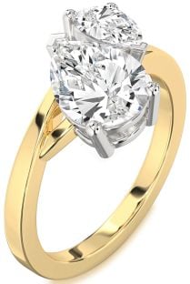 Diamond White Yellow Gold Pear Two Stone Ring