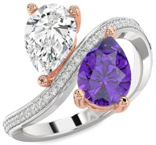Diamond White Rose Gold Pear Two Stone Promise Ring