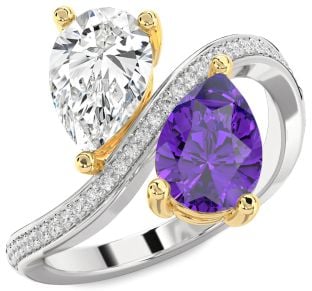 Diamond White Yellow Gold Pear Two Stone Promise Ring