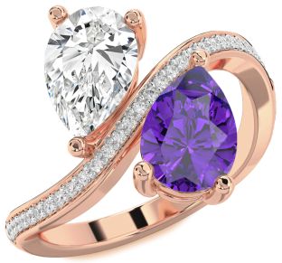 Diamond Rose Gold Silver Pear Two Stone Promise Ring