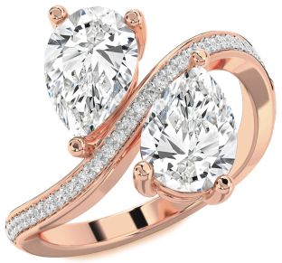 Diamond Rose Gold Pear Two Stone Ring