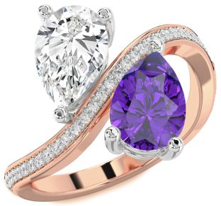 Diamond Platinum & Rose Gold Pear Two Stone Promise Ring