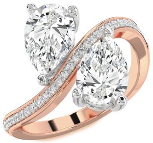 Diamond Platinum & Rose Gold Pear Two Stone Ring