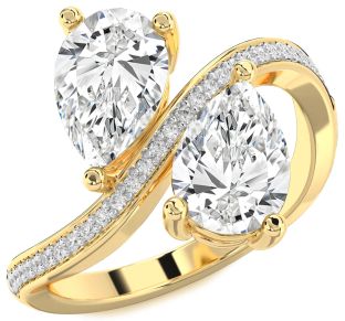 Diamond Gold Pear Two Stone Ring