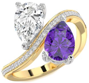 Diamond White Yellow Gold Pear Two Stone Promise Ring