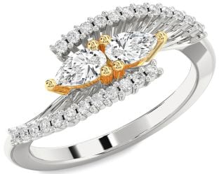 Diamond Silver & 10K gold Pear Two Stone Ring