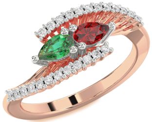 Diamond Platinum & Rose Gold Pear Two Stone Promise Ring