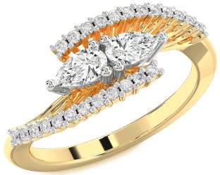 Diamond White Yellow Gold Pear Two Stone Ring