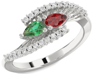 Diamond Silver Pear Two Stone Promise Ring