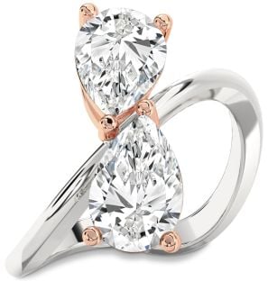 Diamond Platinum & Rose Gold Pear Two Stone Ring