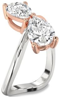Diamond Silver & 10K Rose Gold Pear Two Stone Ring