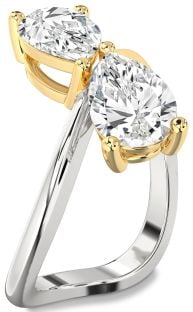 Diamond Silver & 10K gold Pear Two Stone Ring