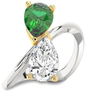 White Yellow Gold Pear Two Stone Promise Ring