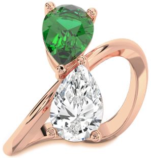 Rose Gold Silver Pear Two Stone Promise Ring
