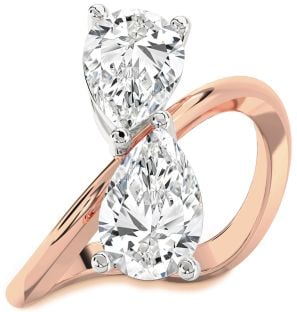 Diamond Platinum & Rose Gold Pear Two Stone Ring
