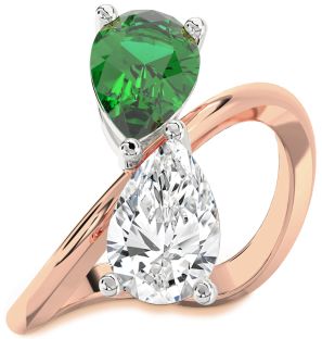 Platinum & Rose Gold Pear Two Stone Promise Ring