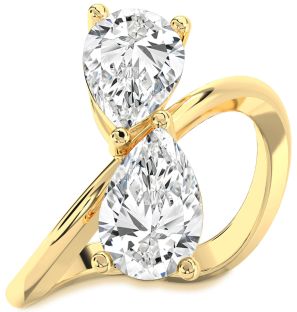 Diamond Gold Pear Two Stone Ring