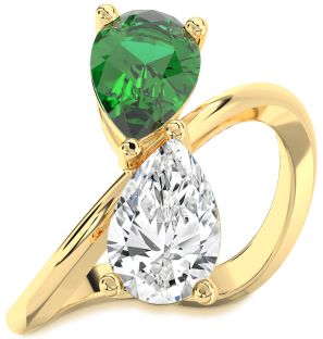 Gold Silver Pear Two Stone Promise Ring