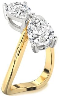 Diamond White Yellow Gold Pear Two Stone Ring