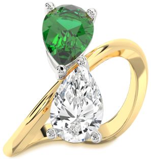 White Yellow Gold Pear Two Stone Promise Ring