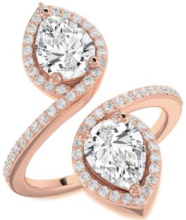 Diamond Rose Gold Pear Two Stone Pave Ring