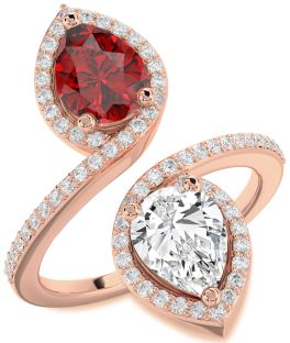 Diamond Rose Gold Silver Pear Two Stone Pave Promise Ring