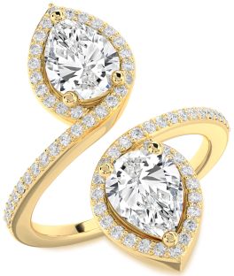 Diamond Gold Pear Two Stone Pave Ring