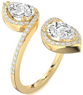 Diamond Gold Pear Two Stone Pave Ring