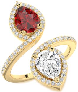 Diamond Gold Silver Pear Two Stone Pave Promise Ring