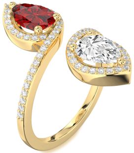 Diamond Gold Pear Two Stone Pave Promise Ring