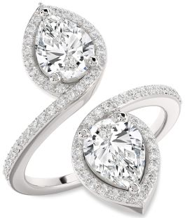 Diamond White Gold Pear Two Stone Pave Ring
