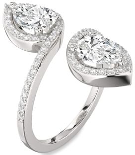 Diamond Platinum Pear Two Stone Pave Ring
