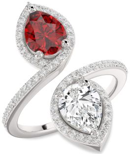 Diamond White Gold Pear Two Stone Pave Promise Ring