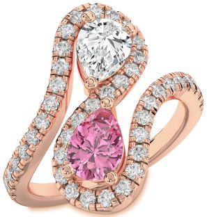 Diamond Rose Gold Silver Pear Two Stone Pave Promise Ring