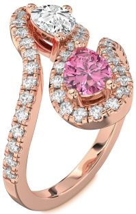 Diamond Rose Gold Pear Two Stone Pave Promise Ring