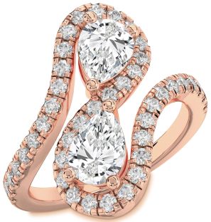 Diamond Rose Gold Pear Two Stone Pave Ring
