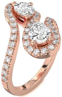 Diamond Rose Gold Pear Two Stone Pave Ring