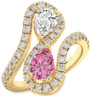 Diamond Gold Silver Pear Two Stone Pave Promise Ring