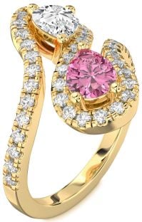 Diamond Gold Pear Two Stone Pave Promise Ring