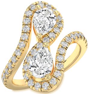 Diamond Gold Pear Two Stone Pave Ring