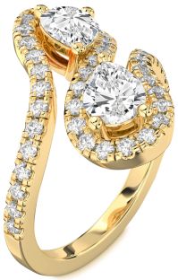 Diamond Gold Pear Two Stone Pave Ring