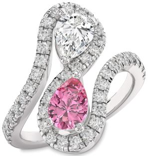 Diamond White Gold Pear Two Stone Pave Promise Ring