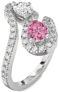 Diamond Platinum Pear Two Stone Pave Promise Ring