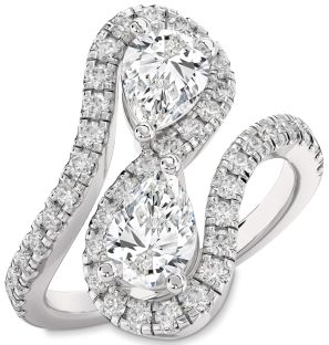 Diamond White Gold Pear Two Stone Pave Ring