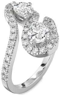 Diamond Platinum Pear Two Stone Pave Ring