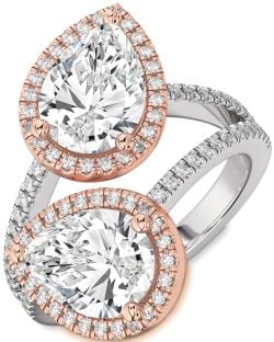 Diamond Platinum & Rose Gold Pear Two Stone Pave Ring