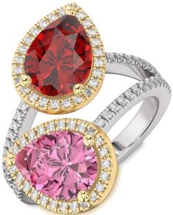 Diamond White Yellow Gold Pear Two Stone Pave Promise Ring