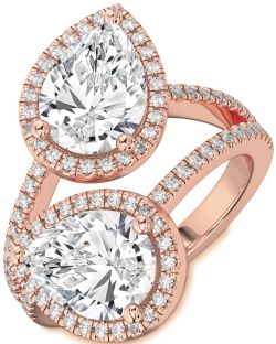 Diamond Rose Gold Pear Two Stone Pave Ring